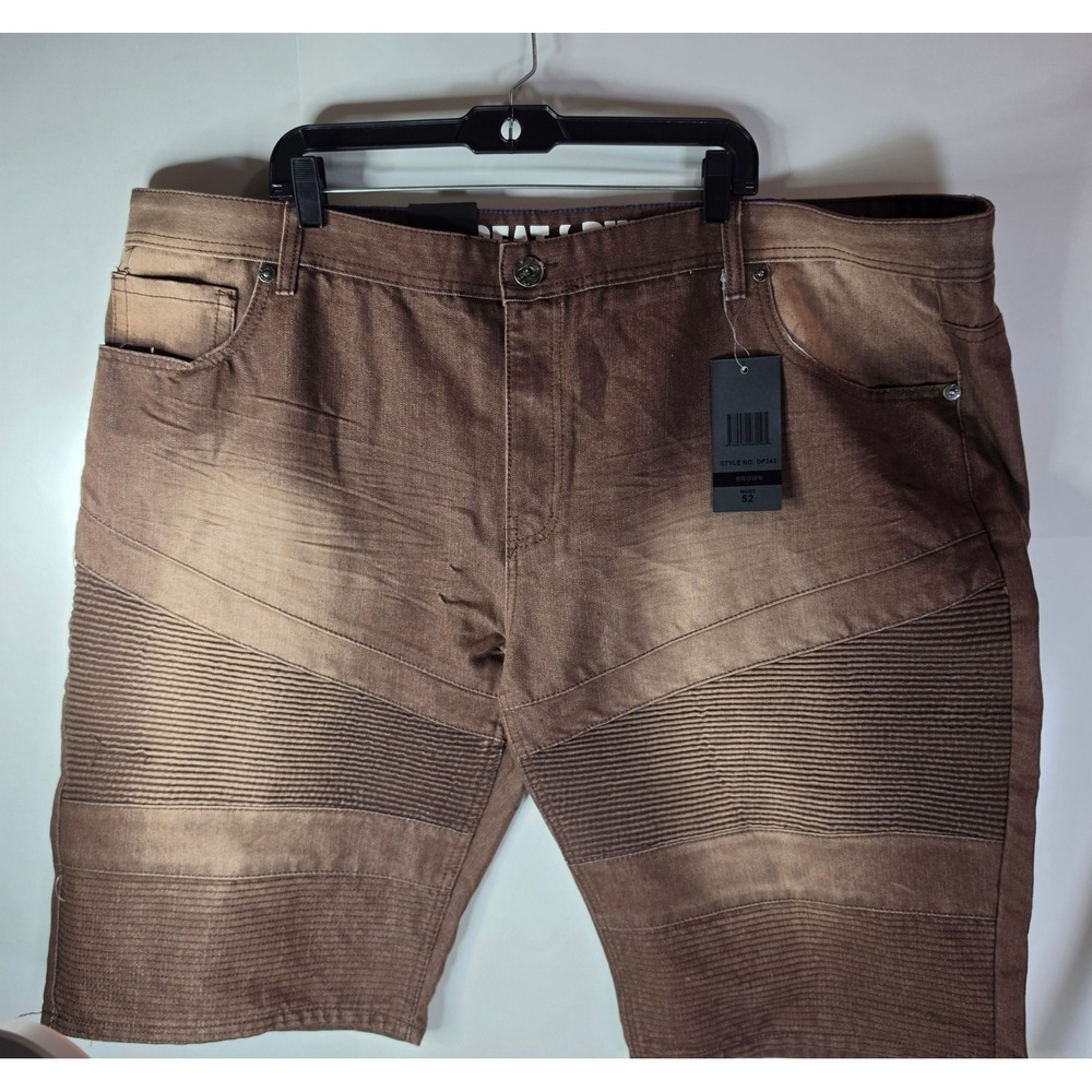 Beat & Rhythm Mens Moto Denim Shorts Brown Biker Urban Streetwear Size 52 DP243